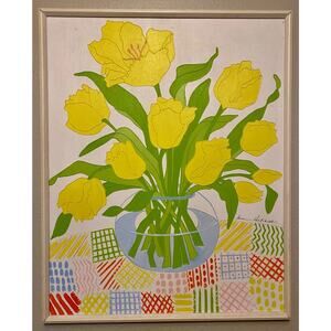SHARI HATCHETT Rare Vintage 70s Original Framed Tulip Flower Painting on Canvas